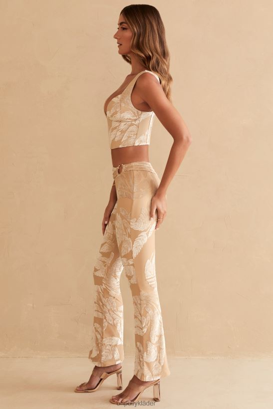 beige tryck Oh Polly kvinnor defne ringdetalj bootleg byxor Z84F2T832 bottnar