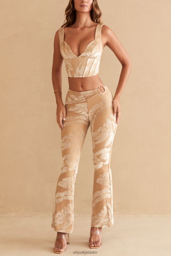 beige tryck Oh Polly kvinnor defne ringdetalj bootleg byxor Z84F2T832 bottnar