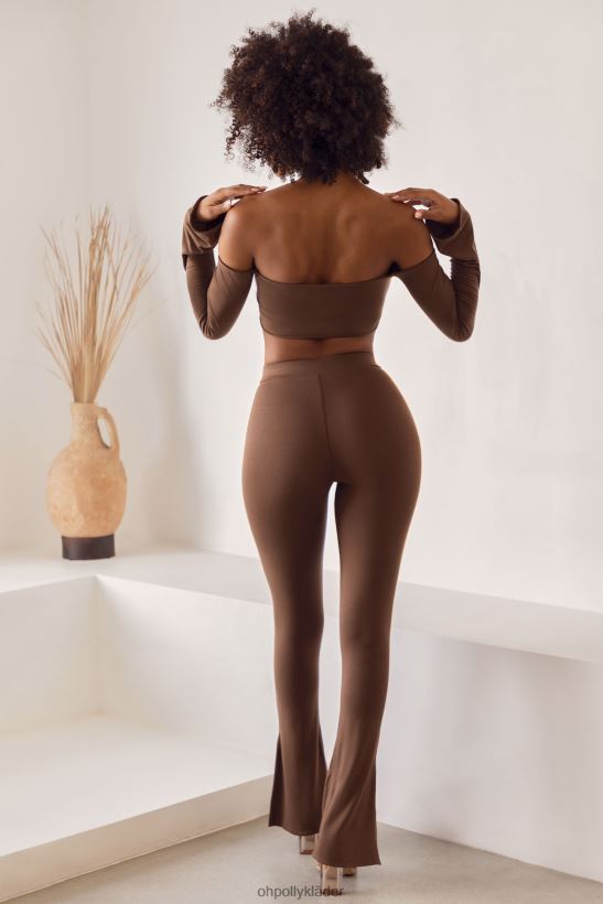 brun Oh Polly kvinnor gaia leggings med hög midja delad flare Z84F2T833 bottnar