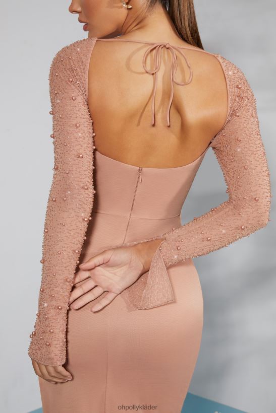 beige Oh Polly kvinnor san marino utsmyckad sidodelad maxiklänning Z84F2T232 klänningar