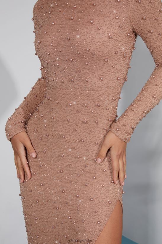 beige Oh Polly kvinnor wienska långärmad maxiklänning utan rygg Z84F2T231 klänningar