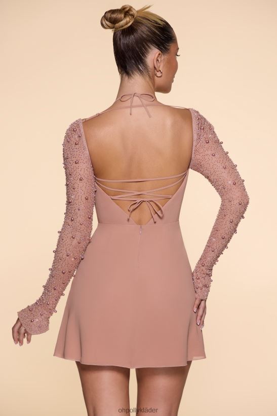 beige Oh Polly kvinnor florence långärmad kåpa halsringad a-line miniklänning Z84F2T61 klänningar