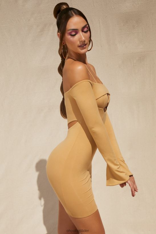beige Oh Polly kvinnor varm sand från axeln utskuren miniklänning Z84F2T183 klänningar