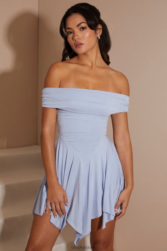 blå Oh Polly kvinnor aurelia näsduk fåll ruched bardot miniklänning Z84F2T239 klänningar