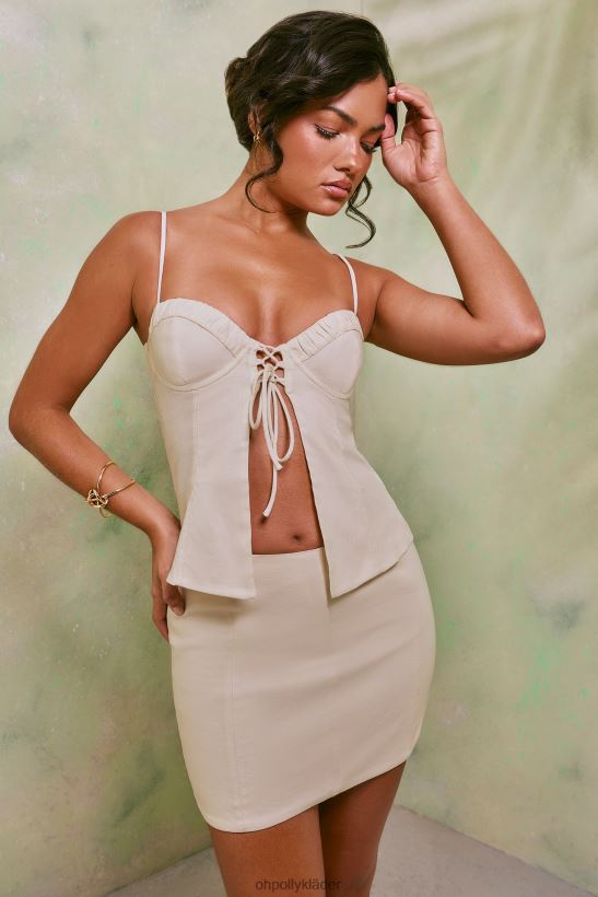 vit Oh Polly kvinnor alva sweetheart halsringning fram tie linne topp Z84F2T574 samling