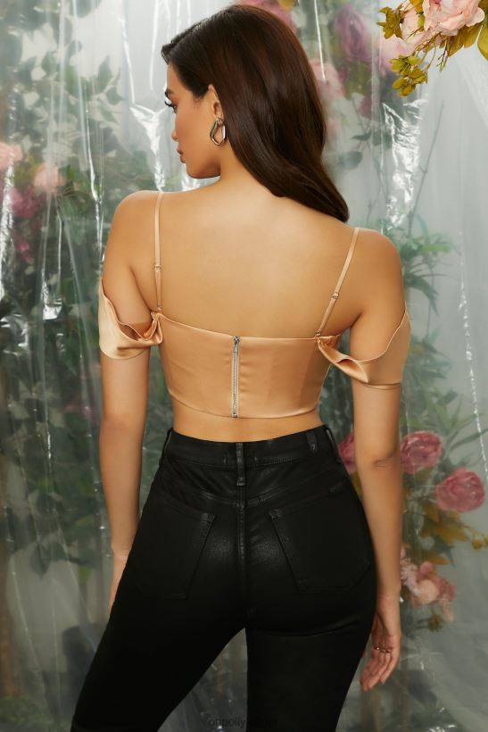 beige Oh Polly kvinnor andfådd off the shoulder cowl neck korsett crop top Z84F2T709 samling