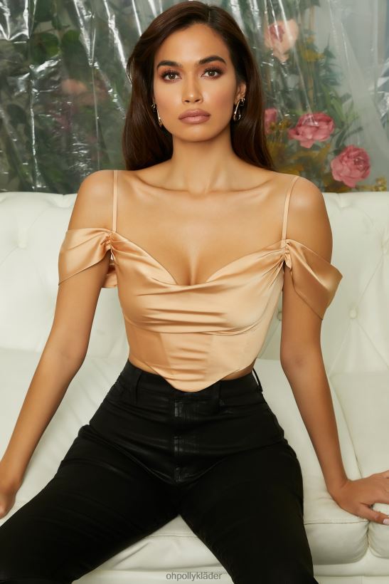 beige Oh Polly kvinnor andfådd off the shoulder cowl neck korsett crop top Z84F2T709 samling