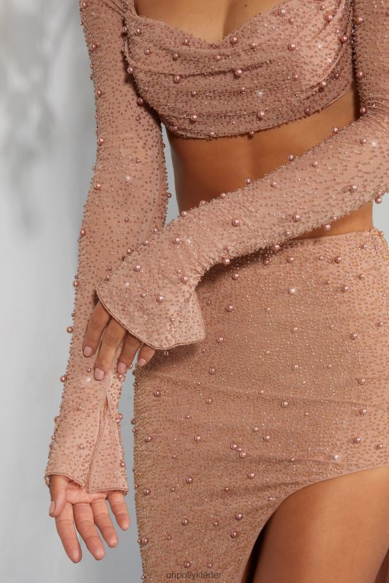 beige Oh Polly kvinnor la desirade utsmyckad crop-topp med halsringning Z84F2T581 samling