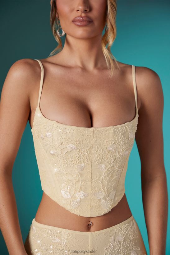 elfenben Oh Polly kvinnor agyness utsmyckad spets korsett crop top Z84F2T620 samling