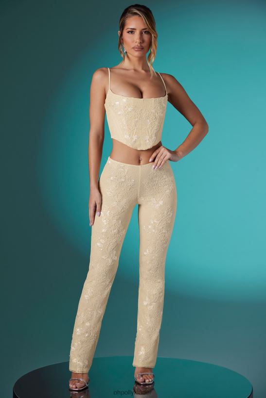 elfenben Oh Polly kvinnor agyness utsmyckad spets korsett crop top Z84F2T620 samling