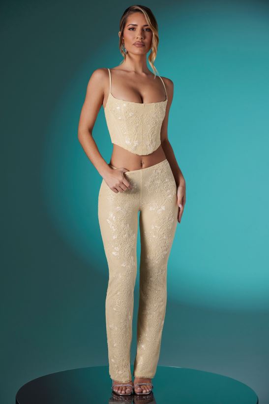 elfenben Oh Polly kvinnor agyness utsmyckad spets korsett crop top Z84F2T620 samling