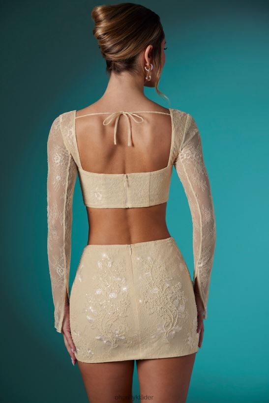 elfenben Oh Polly kvinnor neve långärmad utsmyckad spetskorsett crop top Z84F2T621 samling