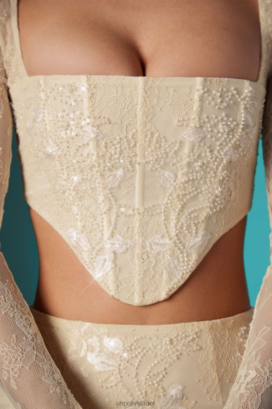 elfenben Oh Polly kvinnor neve långärmad utsmyckad spetskorsett crop top Z84F2T621 samling