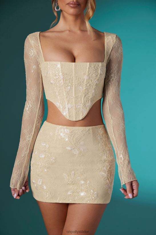 elfenben Oh Polly kvinnor neve långärmad utsmyckad spetskorsett crop top Z84F2T621 samling