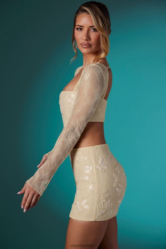 elfenben Oh Polly kvinnor neve långärmad utsmyckad spetskorsett crop top Z84F2T621 samling