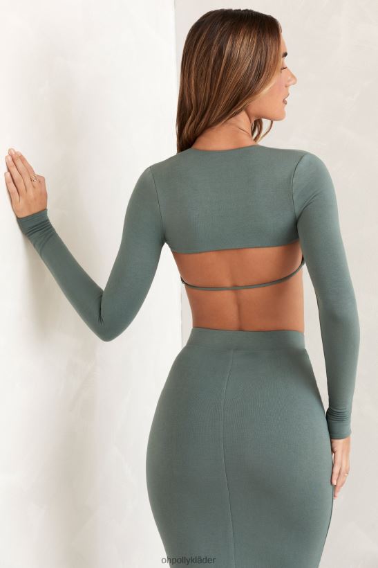 grön Oh Polly kvinnor avril utskuren långärmad crop top Z84F2T659 samling
