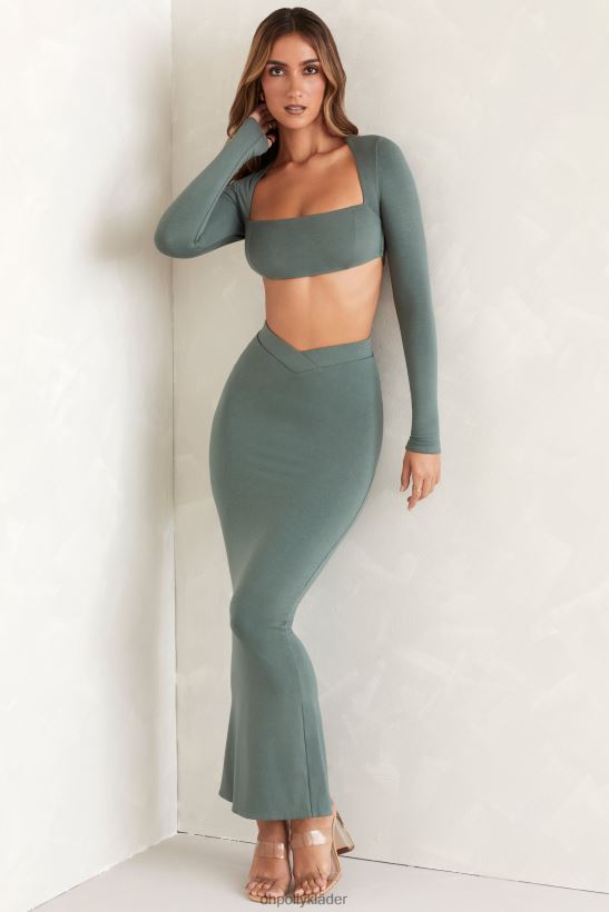 grön Oh Polly kvinnor avril utskuren långärmad crop top Z84F2T659 samling
