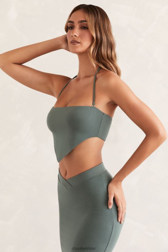 grön Oh Polly kvinnor sahar grimma med vinklad fåll crop top Z84F2T660 samling