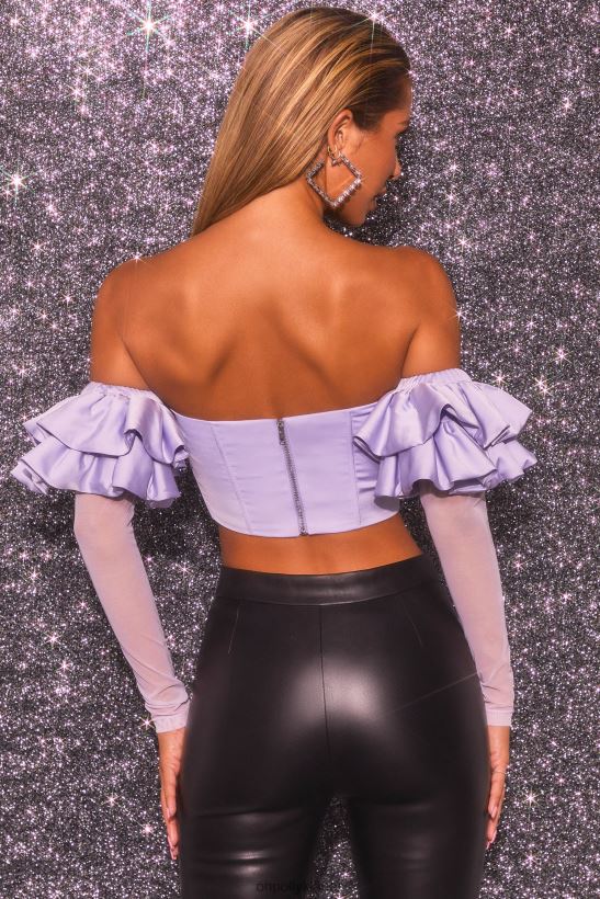 lila Oh Polly kvinnor love charm bardot lång volangärmad korsett crop top Z84F2T685 samling