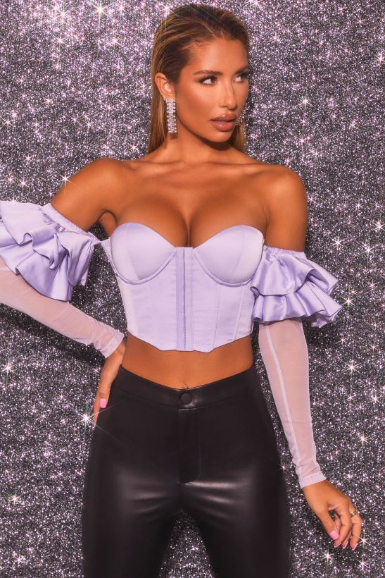 lila Oh Polly kvinnor love charm bardot lång volangärmad korsett crop top Z84F2T685 samling