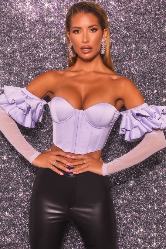 lila Oh Polly kvinnor love charm bardot lång volangärmad korsett crop top Z84F2T685 samling