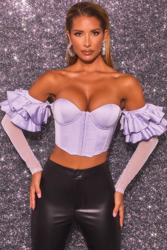 lila Oh Polly kvinnor love charm bardot lång volangärmad korsett crop top Z84F2T685 samling
