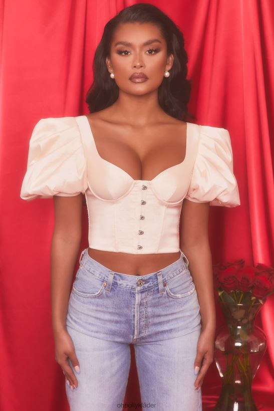ostron vit Oh Polly kvinnor himmelsk kort puffärm korsett crop top Z84F2T511 samling