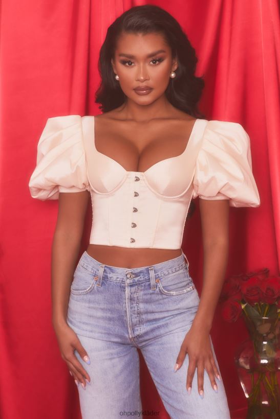 ostron vit Oh Polly kvinnor himmelsk kort puffärm korsett crop top Z84F2T511 samling
