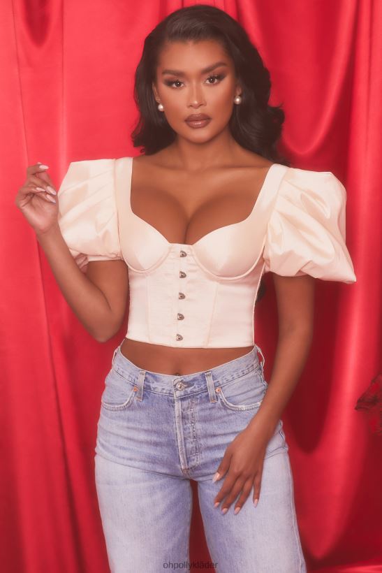 ostron vit Oh Polly kvinnor himmelsk kort puffärm korsett crop top Z84F2T511 samling
