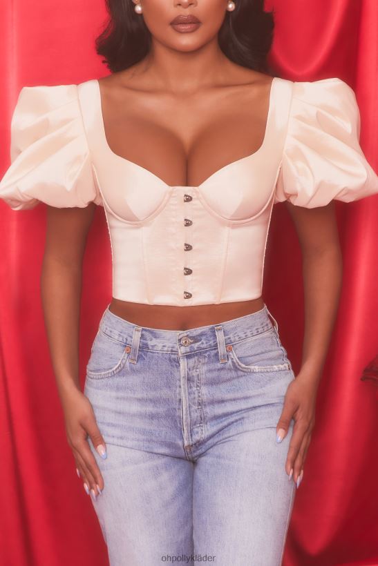 ostron vit Oh Polly kvinnor himmelsk kort puffärm korsett crop top Z84F2T511 samling