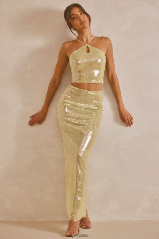 pistasch Oh Polly kvinnor rhea sheer paljett nyckelhål utskuren halter neck crop top Z84F2T565 samling
