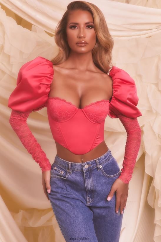 skrikrosa Oh Polly kvinnor någon att älska puffärm satin spets crop top Z84F2T697 samling