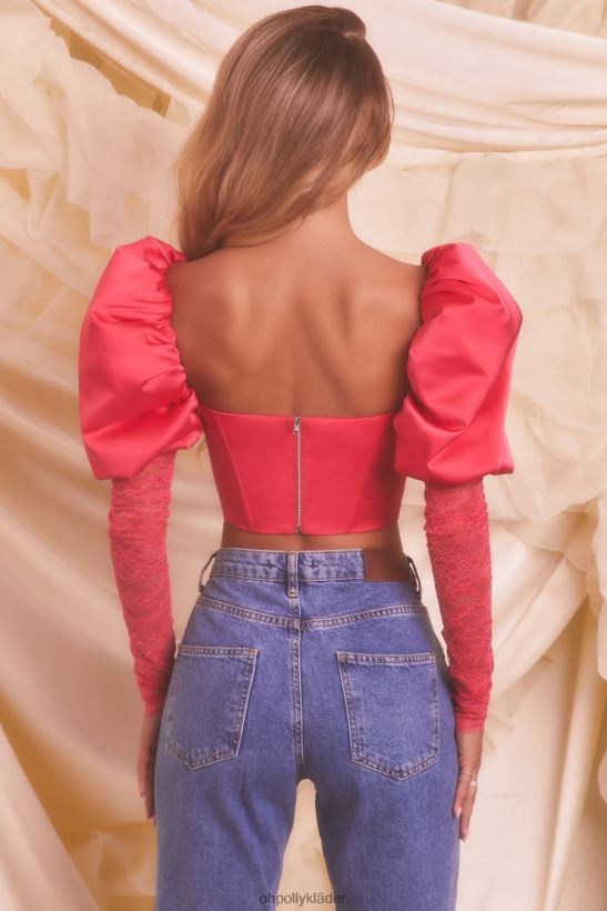 skrikrosa Oh Polly kvinnor någon att älska puffärm satin spets crop top Z84F2T697 samling