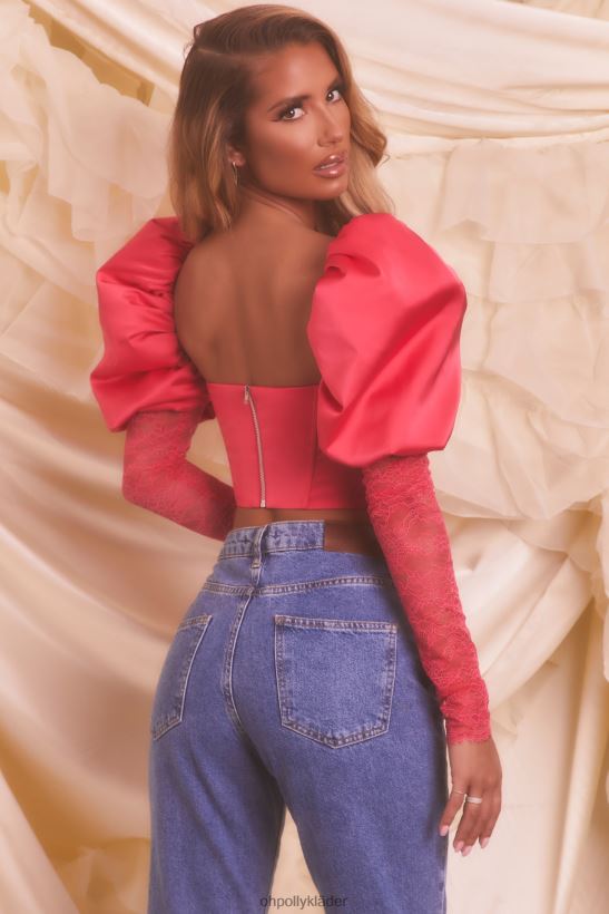 skrikrosa Oh Polly kvinnor någon att älska puffärm satin spets crop top Z84F2T697 samling
