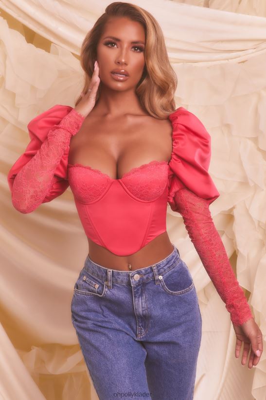 skrikrosa Oh Polly kvinnor någon att älska puffärm satin spets crop top Z84F2T697 samling
