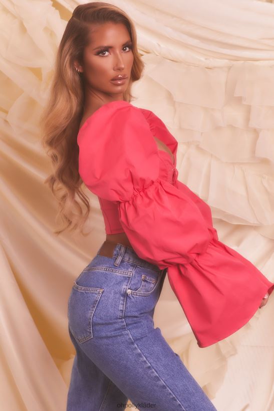 skrikrosa Oh Polly kvinnor skickad från himlen puffärm spets upp crop top Z84F2T699 samling
