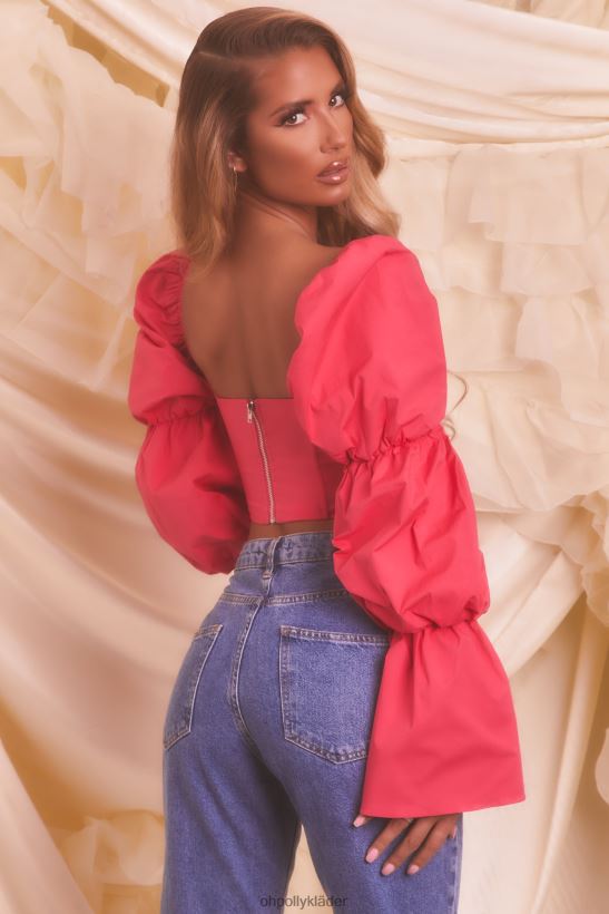 skrikrosa Oh Polly kvinnor skickad från himlen puffärm spets upp crop top Z84F2T699 samling