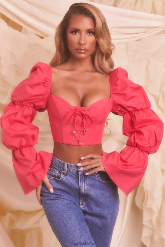 skrikrosa Oh Polly kvinnor skickad från himlen puffärm spets upp crop top Z84F2T699 samling