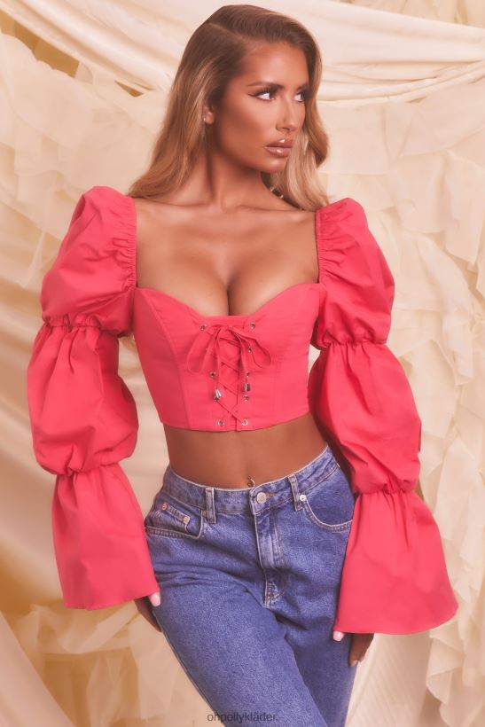 skrikrosa Oh Polly kvinnor skickad från himlen puffärm spets upp crop top Z84F2T699 samling