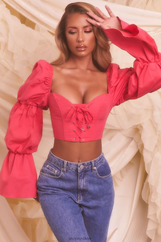 skrikrosa Oh Polly kvinnor skickad från himlen puffärm spets upp crop top Z84F2T699 samling