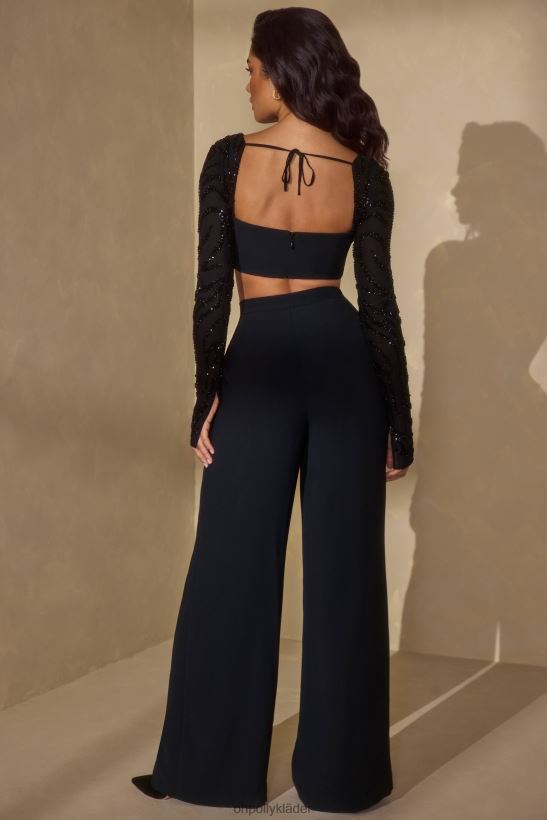 svart Oh Polly kvinnor astra utsmyckad ärm korsett crop top Z84F2T601 samling