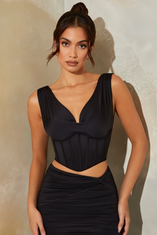 svart Oh Polly kvinnor haze dopp hals korsett crop top Z84F2T680 samling