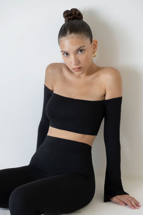 svart Oh Polly kvinnor renata långärmad bardot crop top Z84F2T633 samling
