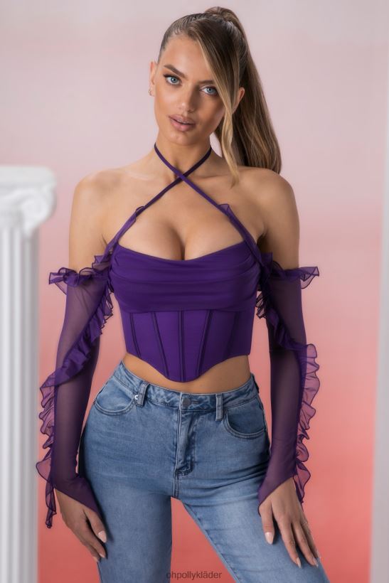 violett Oh Polly kvinnor filia volang detalj cowl neck crop top Z84F2T694 samling