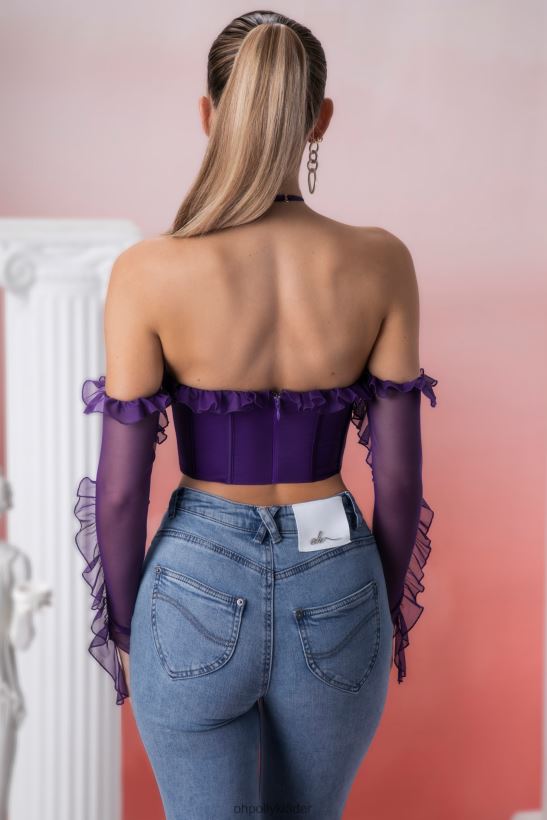 violett Oh Polly kvinnor filia volang detalj cowl neck crop top Z84F2T694 samling