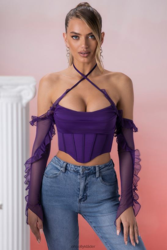 violett Oh Polly kvinnor filia volang detalj cowl neck crop top Z84F2T694 samling