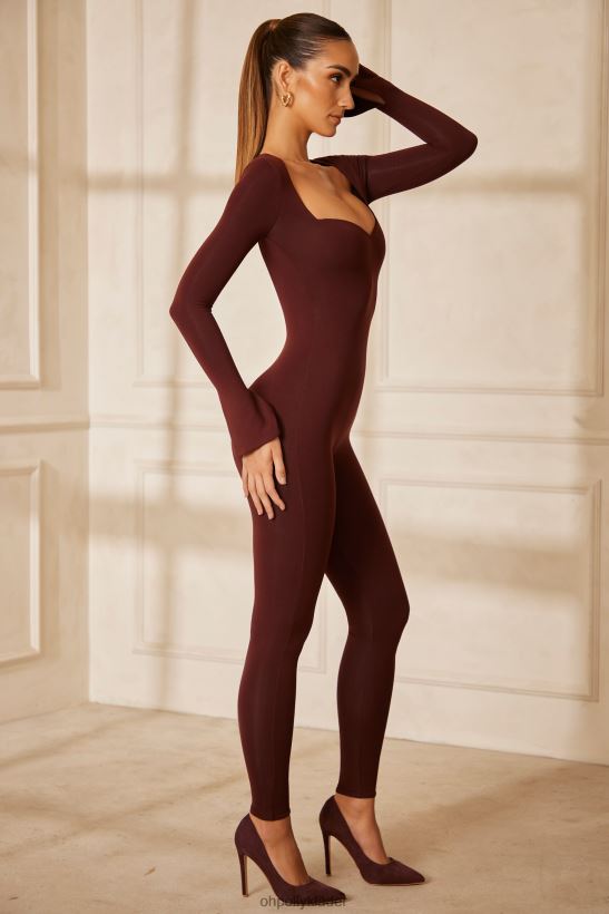 brun Oh Polly kvinnor amata sweetheart urringad långärmad jumpsuit Z84F2T784 samling