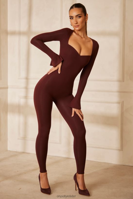 brun Oh Polly kvinnor amata sweetheart urringad långärmad jumpsuit Z84F2T784 samling