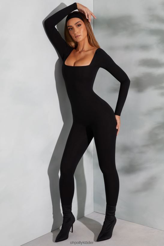 svart Oh Polly kvinnor delanie långärmad jumpsuit med fyrkantig hals Z84F2T764 samling